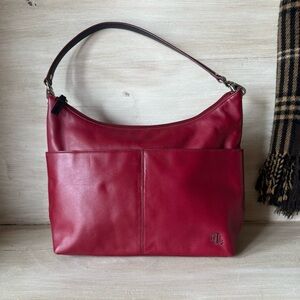 Lauren Ralph Lauren Leather Hobo Shoulder Bag Deep Red